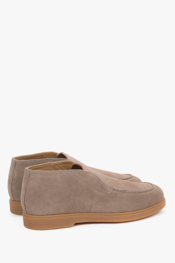 Women's Beige High Ankle Loafers made of Genuine Italian Premium Velour Estro.