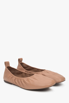 Beige leather comfort ballerina flats for women by Estro.
