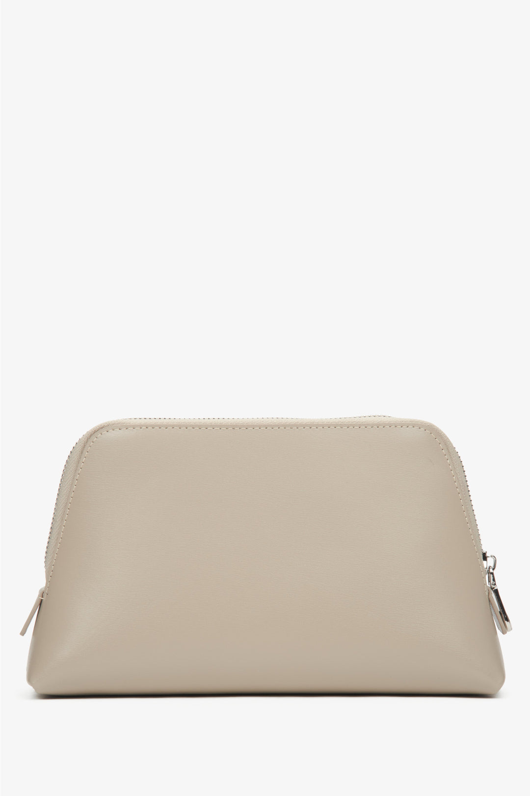 A stylish women's makeup bag made of beige leather, by Estro - reverse.