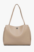 Women's beige leather shoulder bag with long handles by Estro