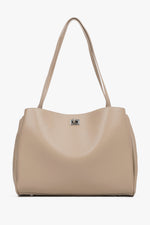 Women's beige leather shoulder bag with long handles by Estro