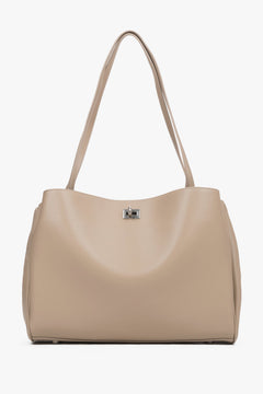 Women's beige leather shoulder bag with long handles by Estro