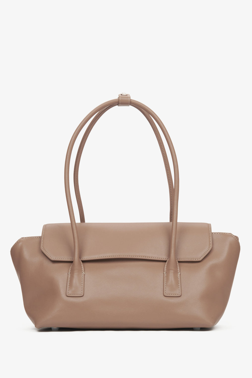 Women's beige leather shoulder bag by Estro, featuring long handles.