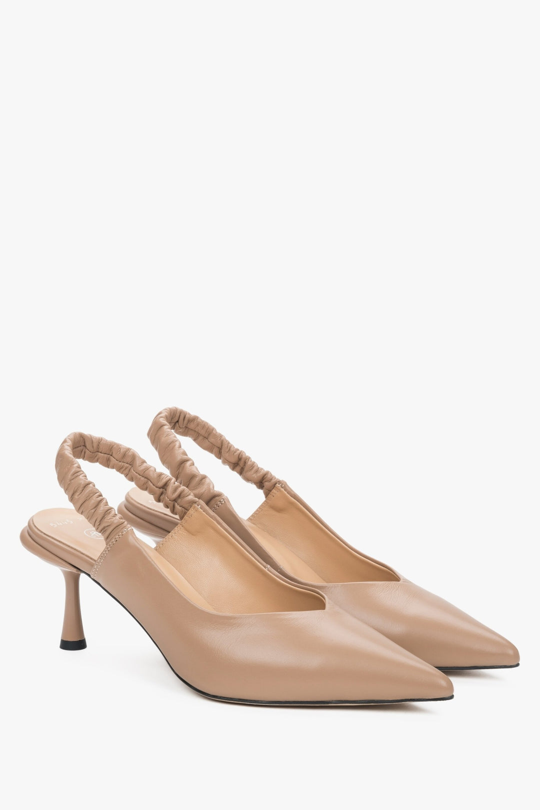 Women's beige slingbacks made of genuine leather by Estro.
