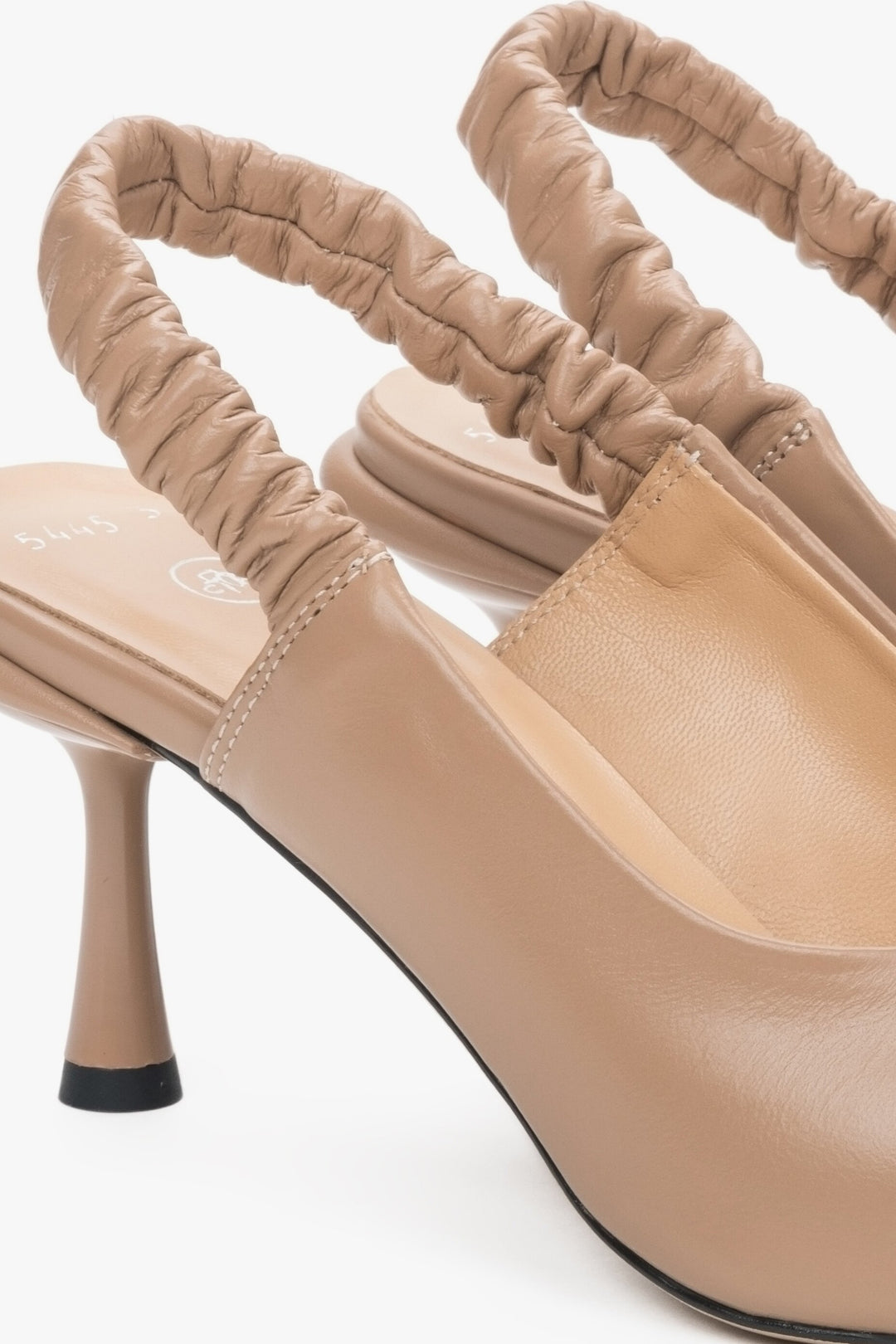 Women's beige leather slingbacks by Estro - close-up on the detail.
