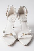 Women's Beige Leather Stiletto Sandals with Decorative Buckles Estro ER00119288.