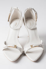 Women's Beige Leather Stiletto Sandals with Decorative Buckles Estro ER00119288.
