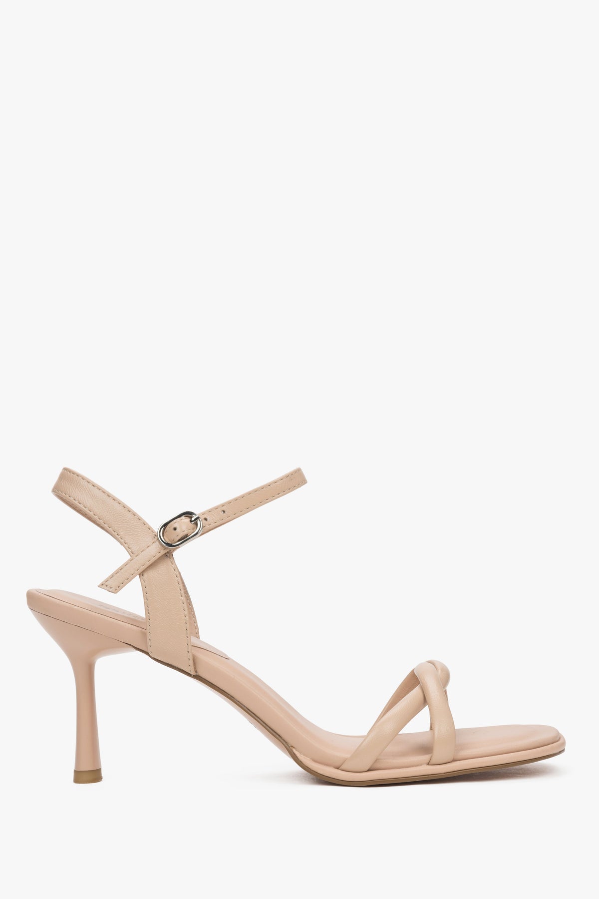 Women's Beige Leather Stiletto Sandals with Thin Straps Estro ER00117201.