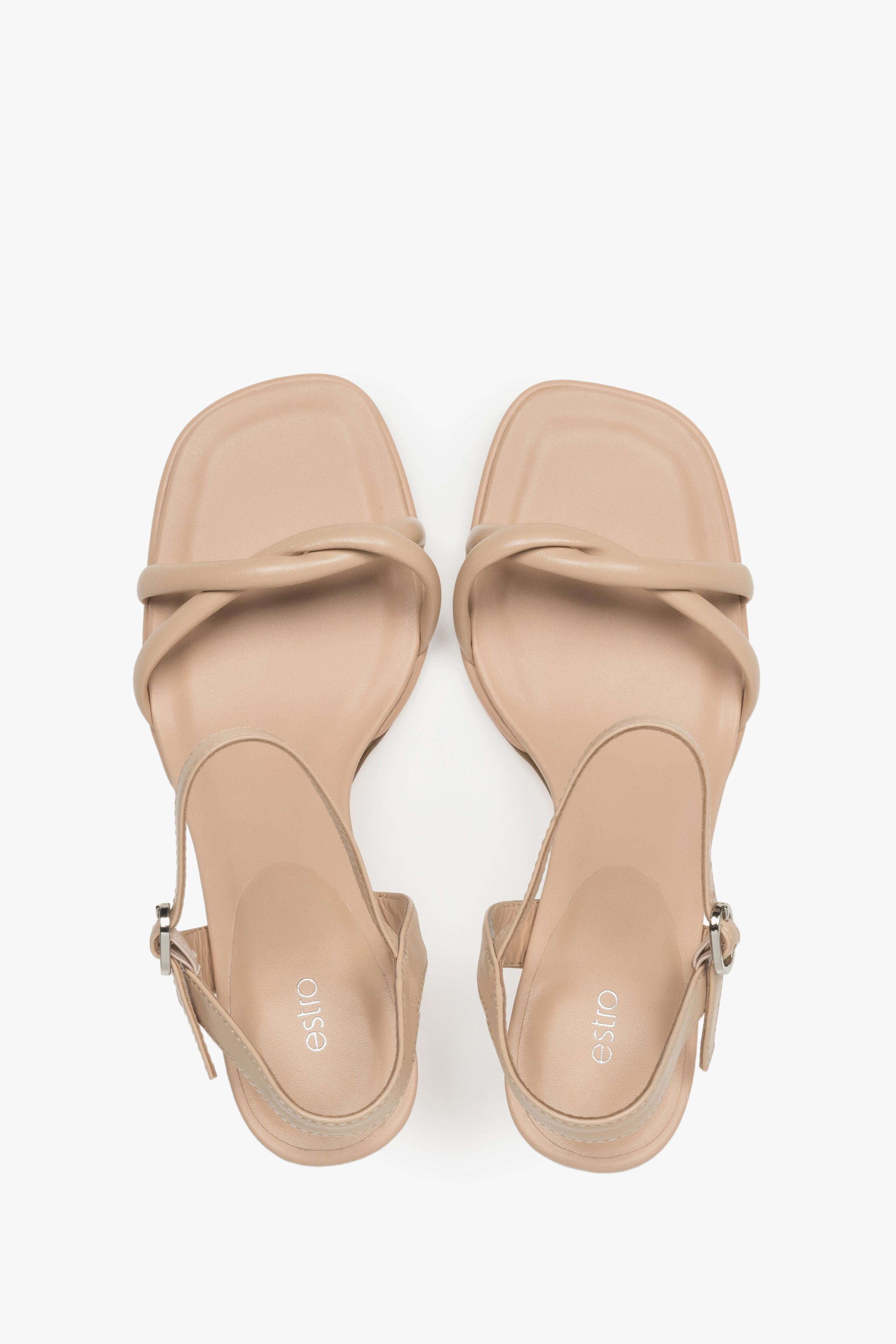 Estro women’s stiletto sandals, beige, leather, with thin straps.