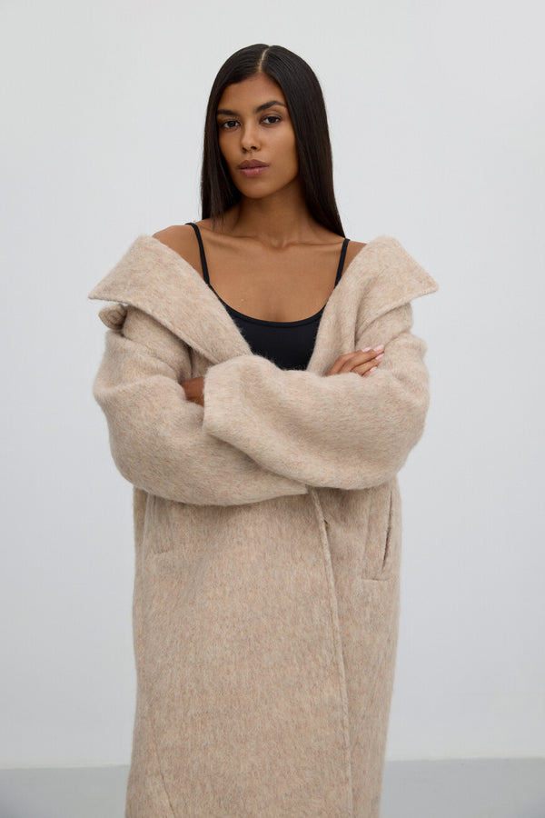 Women's beige wool blend coat Estro.