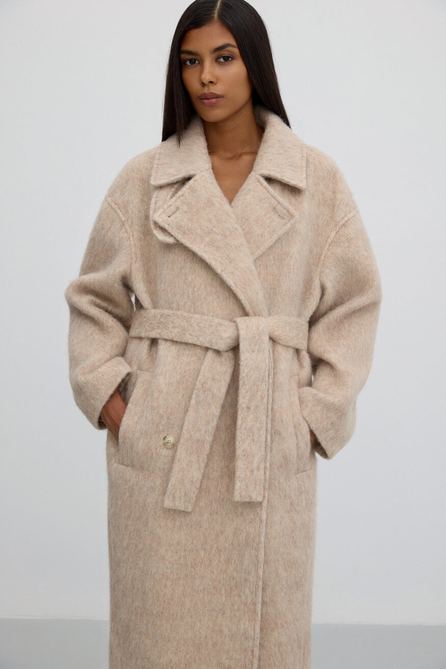 Women's beige wool blend coat Estro.