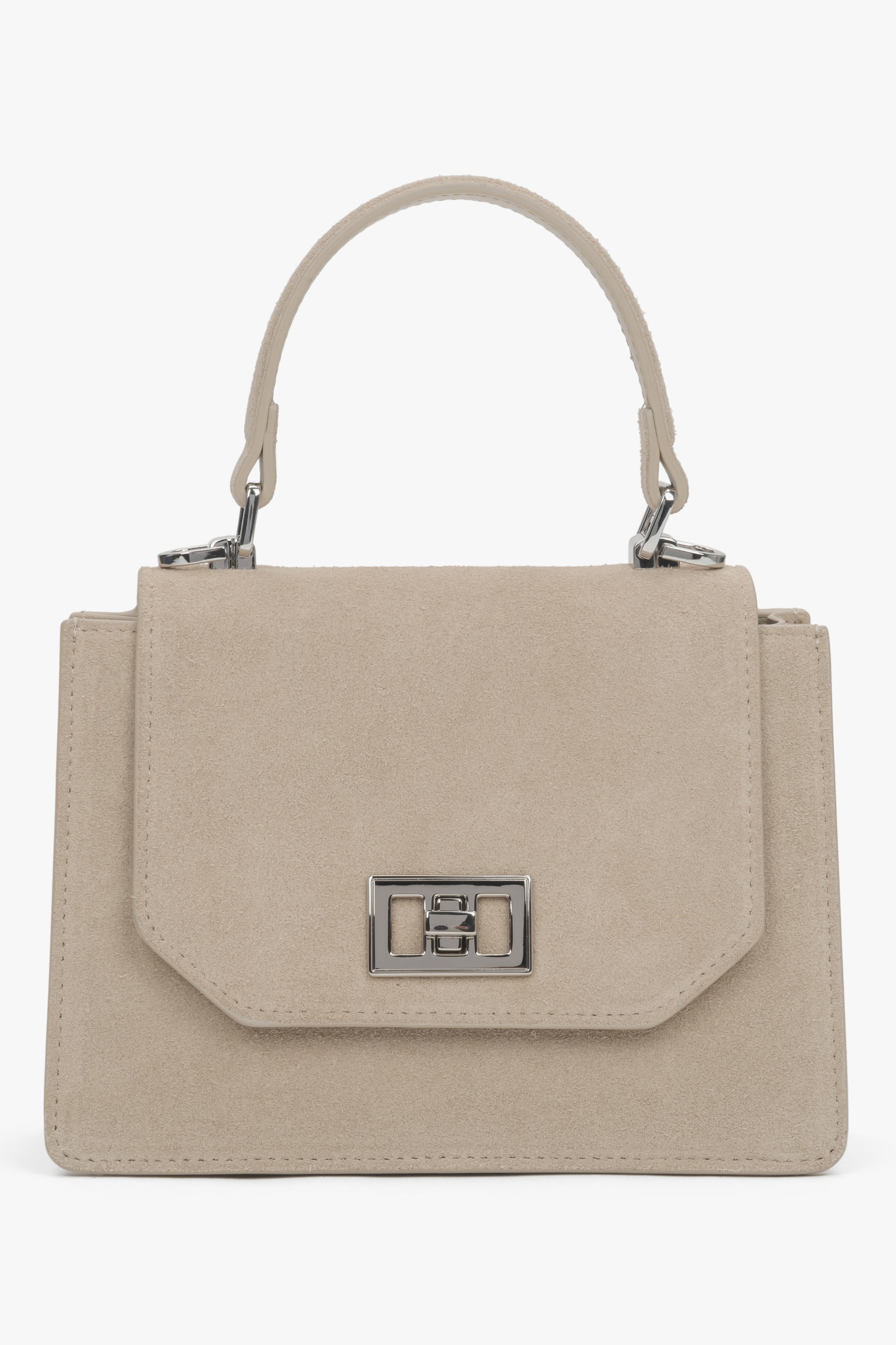 Beige mini satchel handbag in genuine velour.