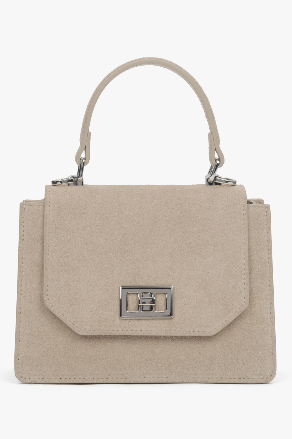 Beige mini satchel handbag in genuine velour.