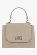 Beige mini satchel handbag in genuine velour.