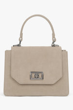 Beige mini satchel handbag in genuine velour.