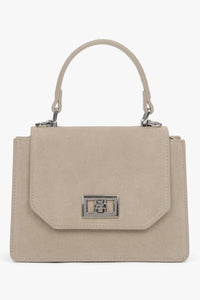 Beige mini satchel handbag in genuine velour.