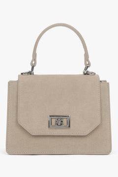 Beige mini satchel handbag in genuine velour.