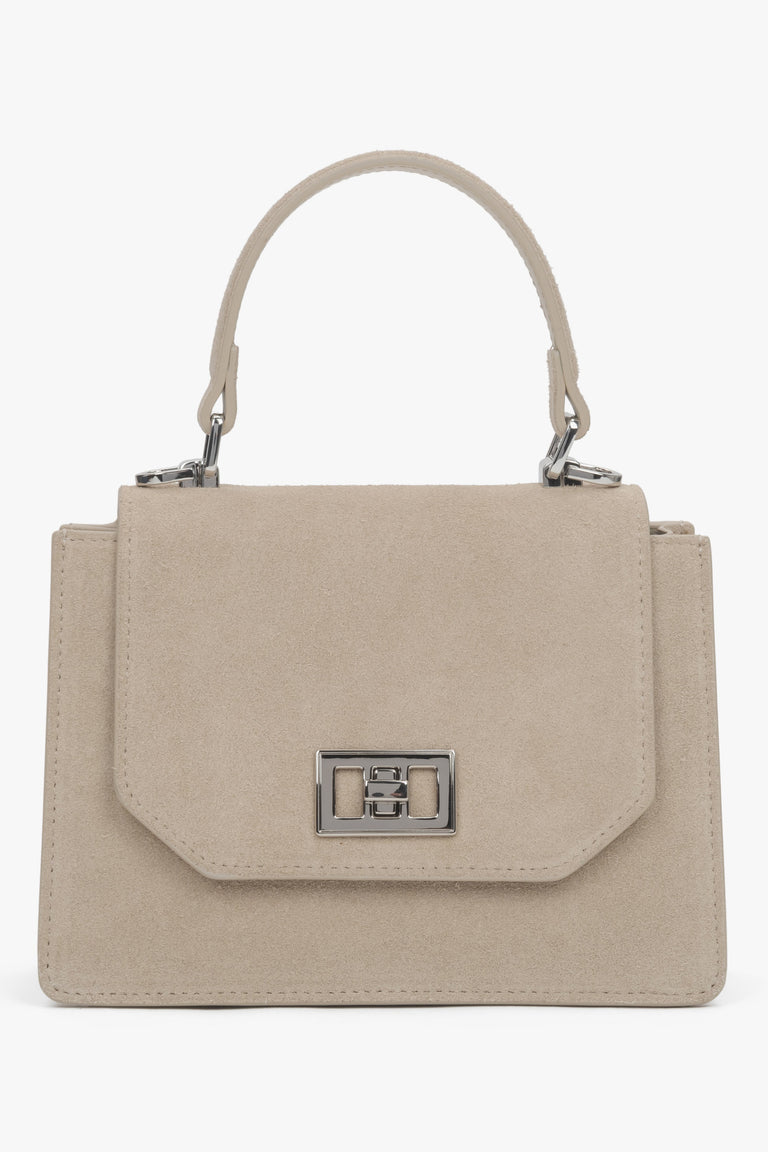 Beige mini satchel handbag in genuine velour.