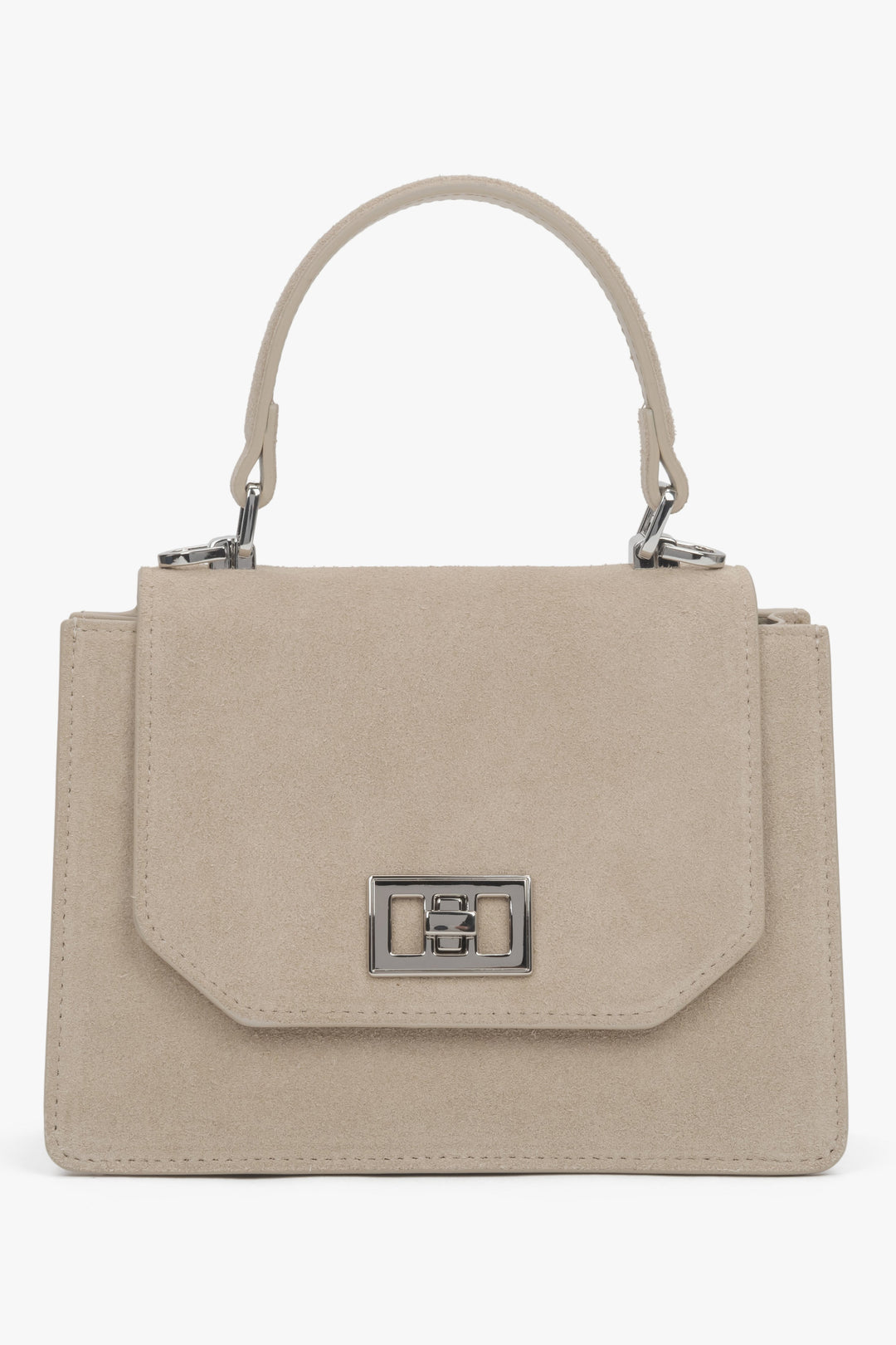 Beige mini satchel handbag in genuine velour.