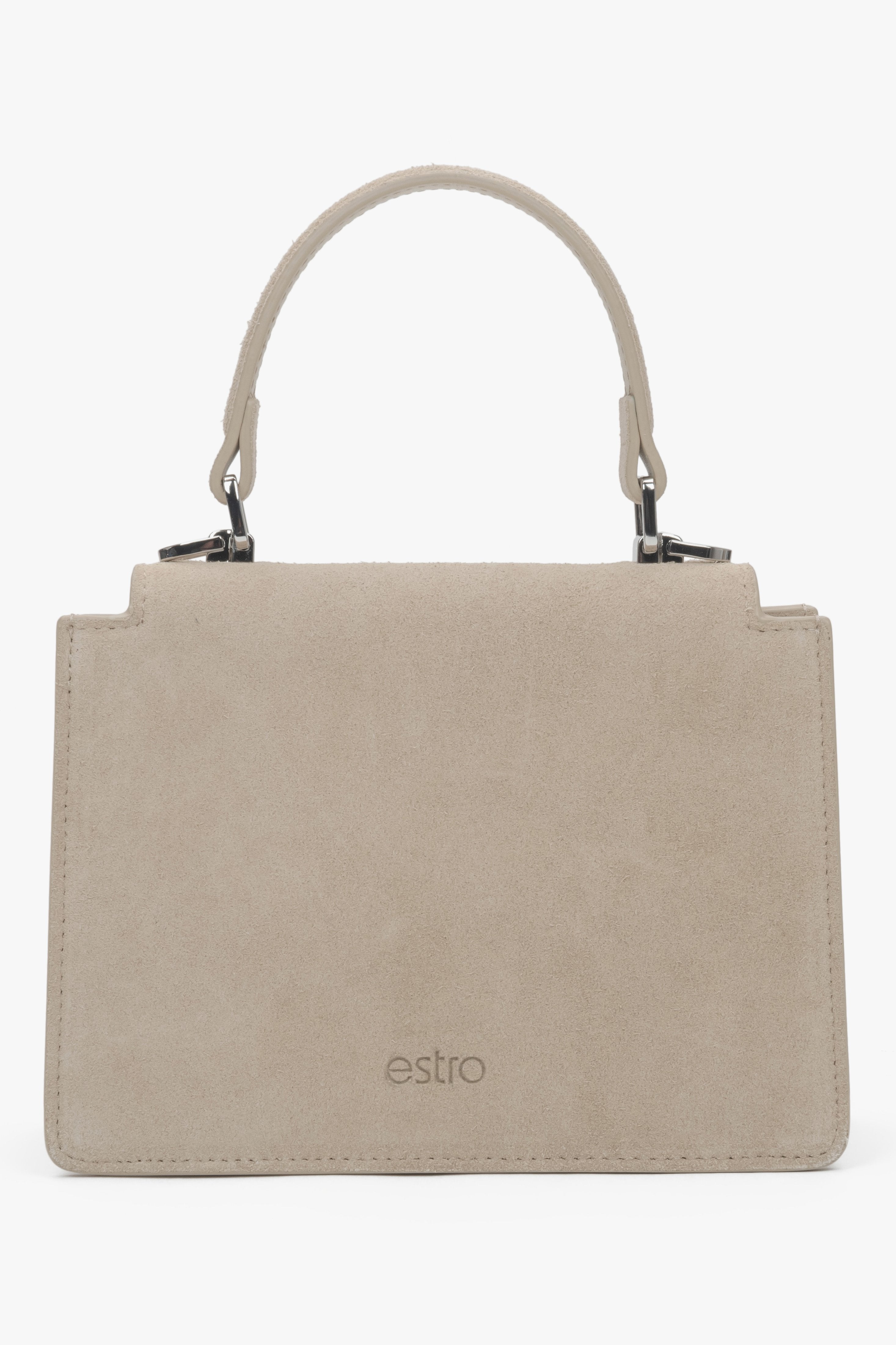 Back of beige mini satchel handbag by Estro.
