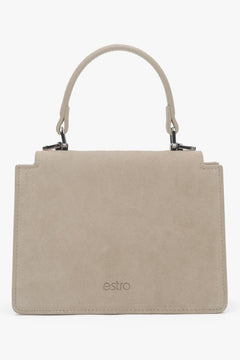 Back of beige mini satchel handbag by Estro.