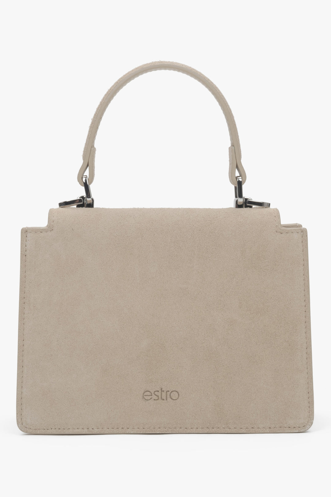 Back of beige mini satchel handbag by Estro.