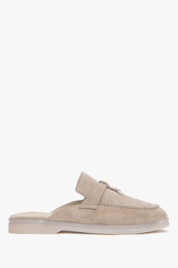 Women’s Beige Mules made of Soft Premium Italian Genuine Velour Estro ER00119244.