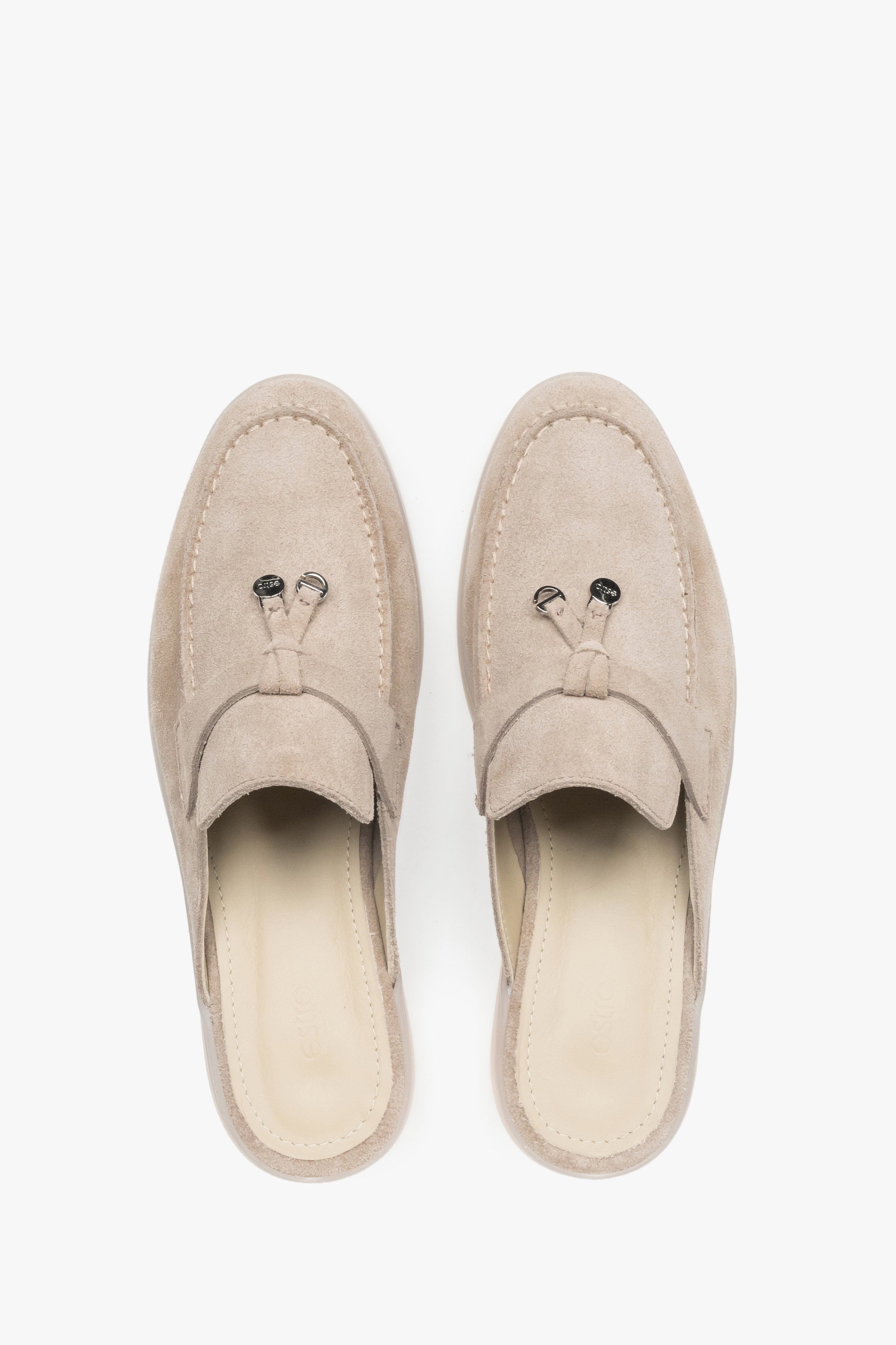 Women’s mules, beige, made of soft premium Italian natural velour, Estro.