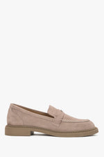 Women's Beige Penny Loafers made of Premium Italian Genuine Velour Estro ER00120501.