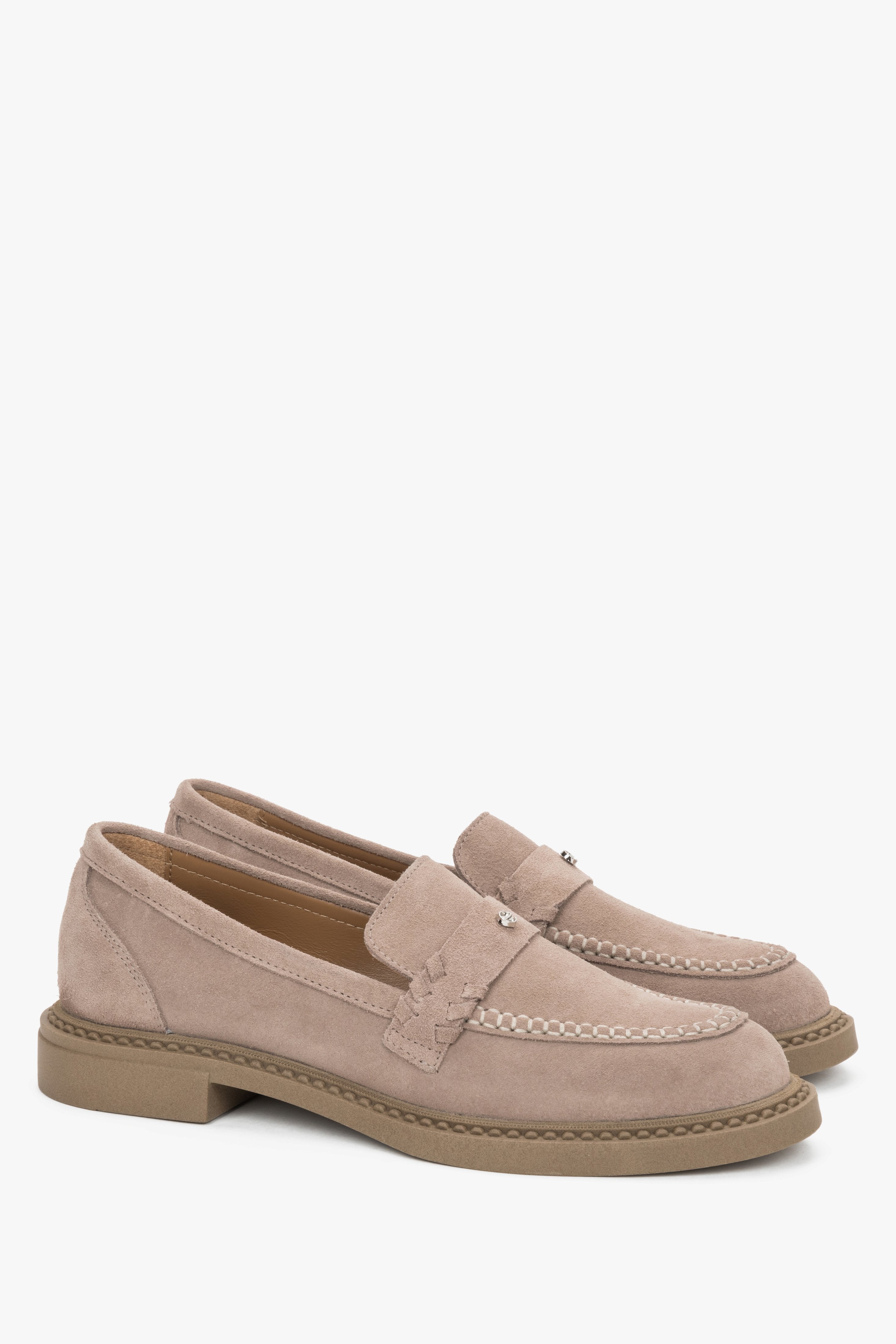 Women’s beige Penny loafers made of premium Italian natural velour.