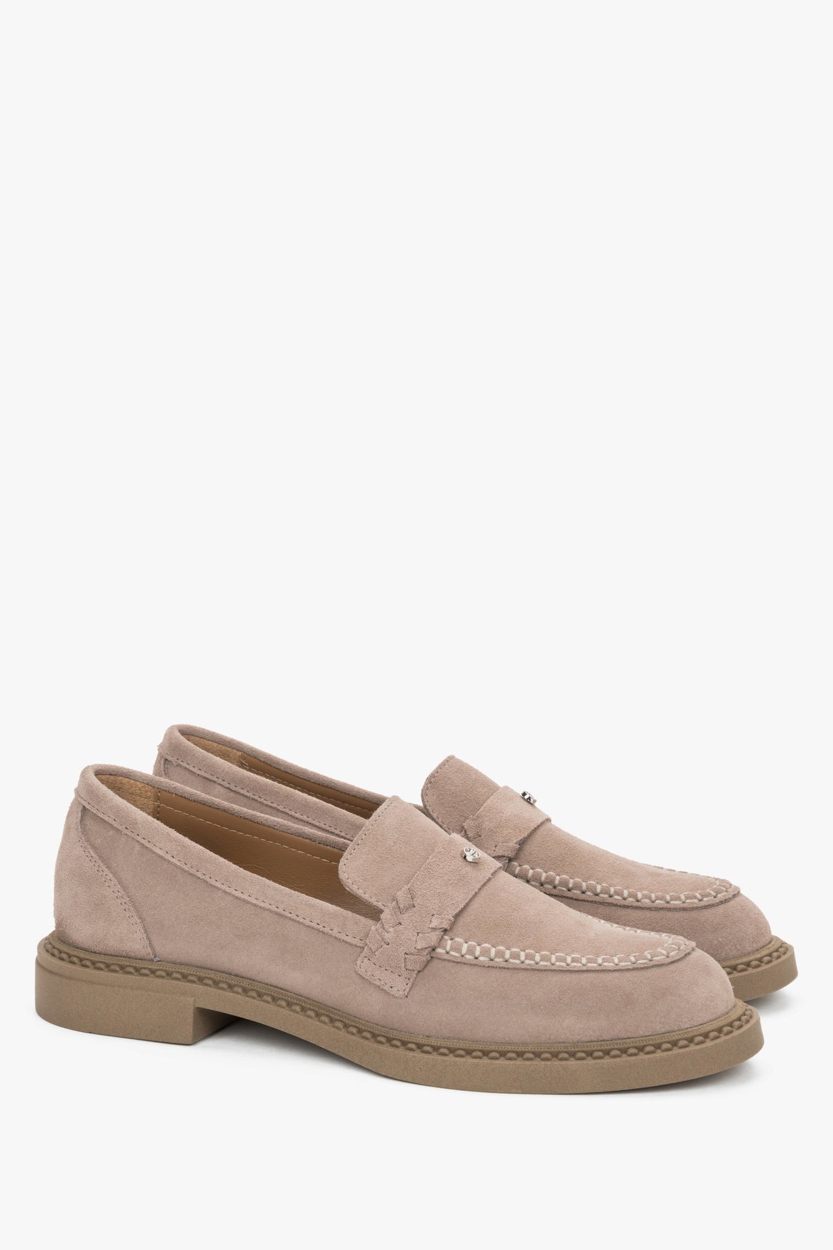 Women’s beige Penny loafers made of premium Italian natural velour.