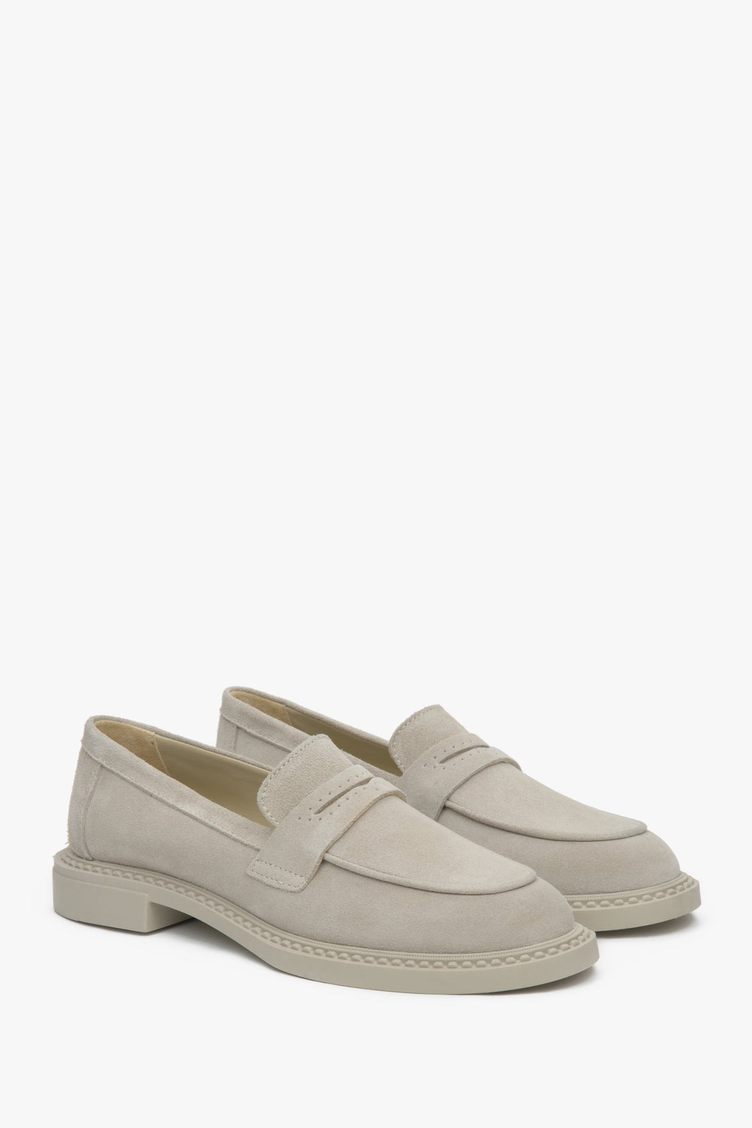 Beige Penny Loafers for Women in Italian Velour.