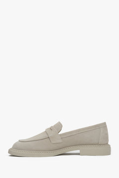 Genuine Velour Beige Penny Loafers by Estro - shoe's profile.