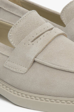Italian Genuine Velour Women's Saddle Brown Loafers - details.