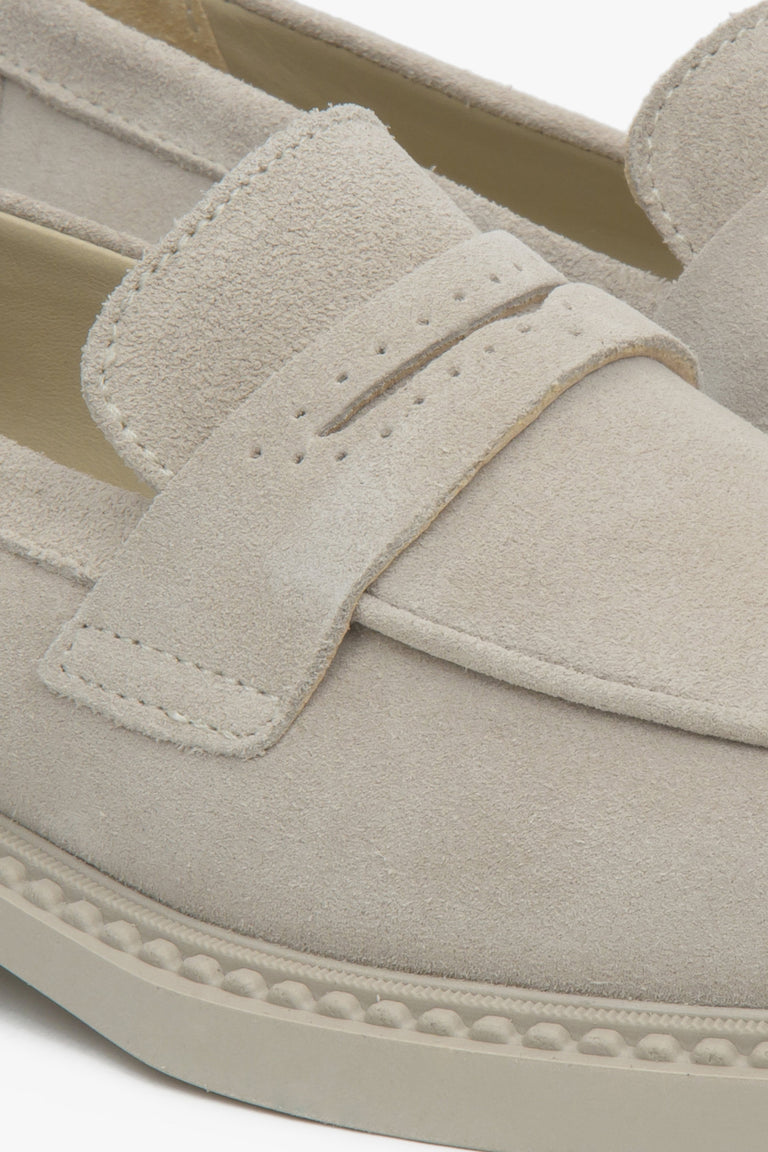 Italian Genuine Velour Women's Saddle Brown Loafers - details.