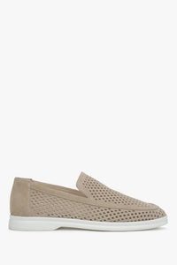 Women's Beige Loafers made of Premium Italian Genuine Velour with Perforation Estro ER00117585.