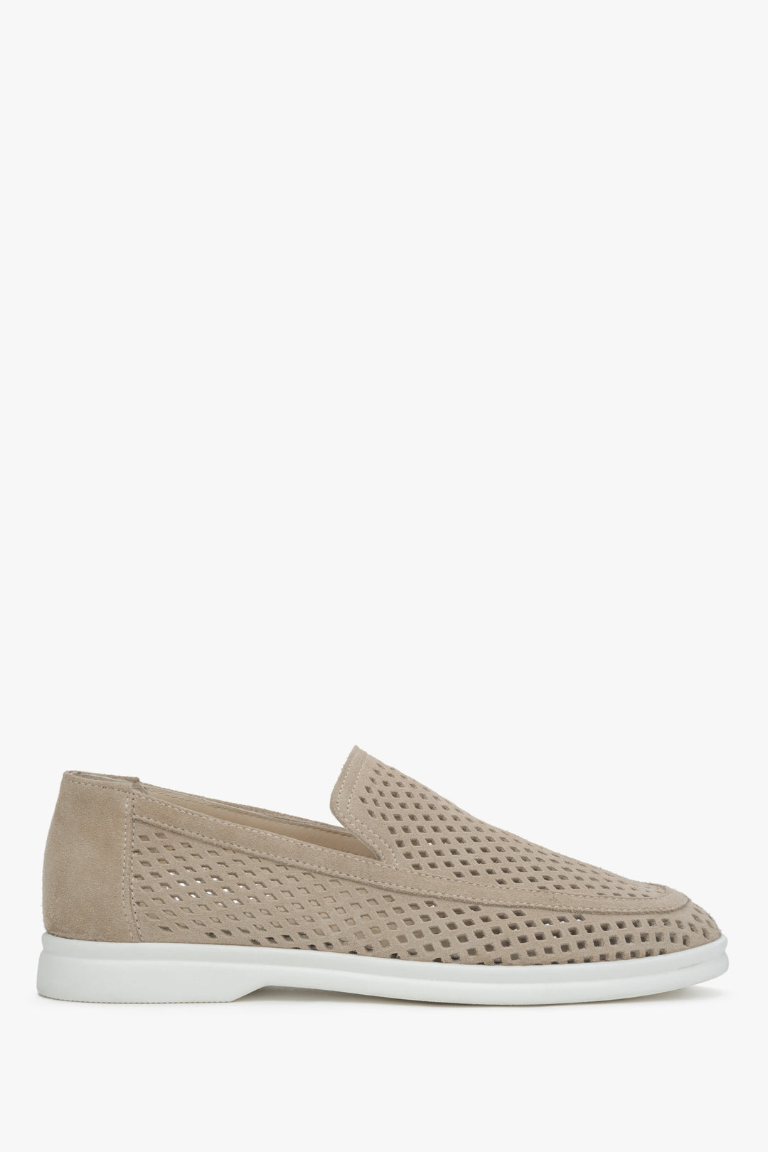 Women's Beige Loafers made of Premium Italian Genuine Velour with Perforation Estro ER00117585.