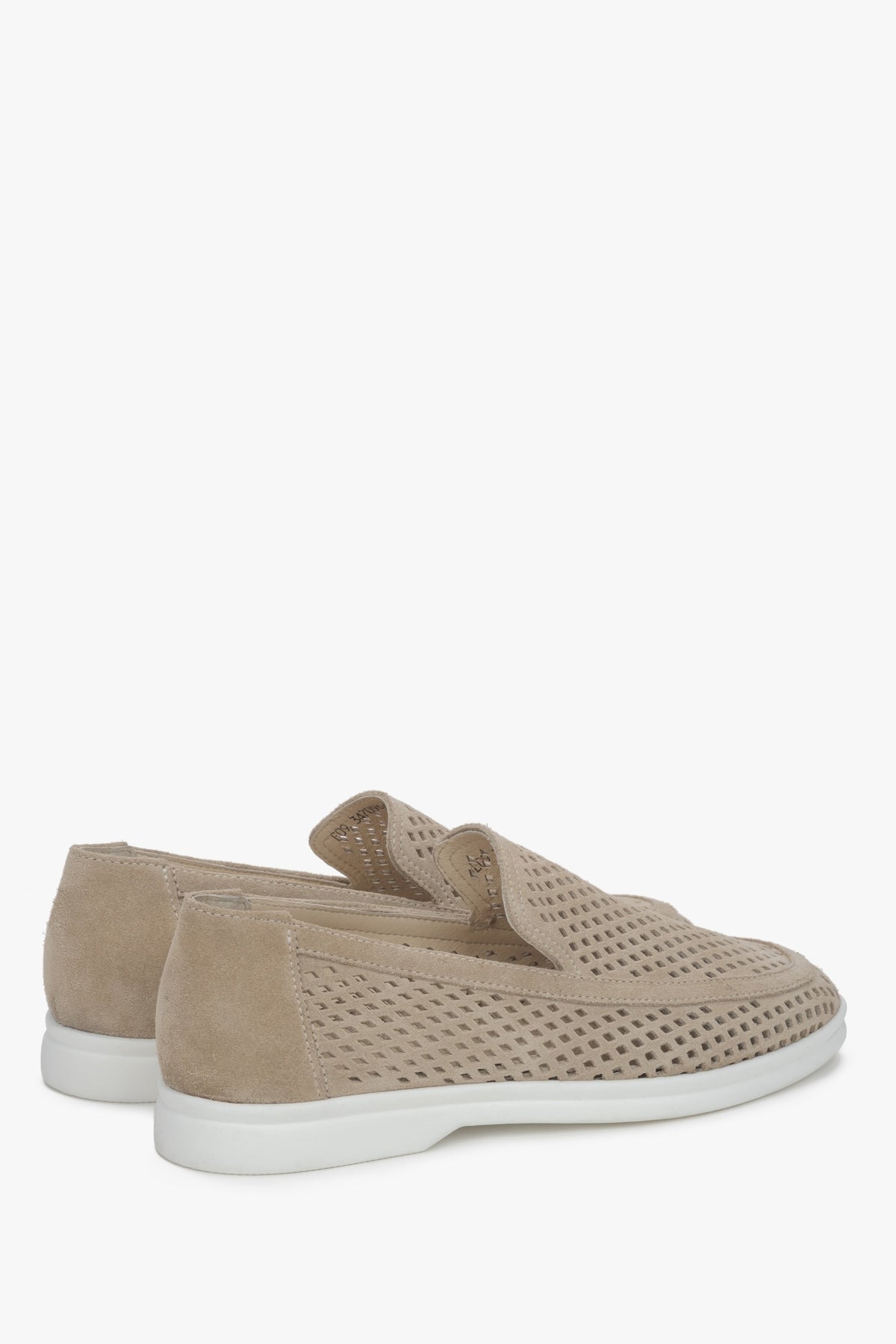 Classic beige loafers with perforation – Italian velour, Premium model.