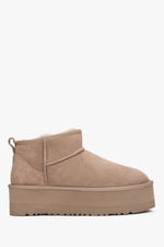 Women's Beige Platform Snow Boots made of Genuine Velour with Fur Lining Estro ER00118702.
