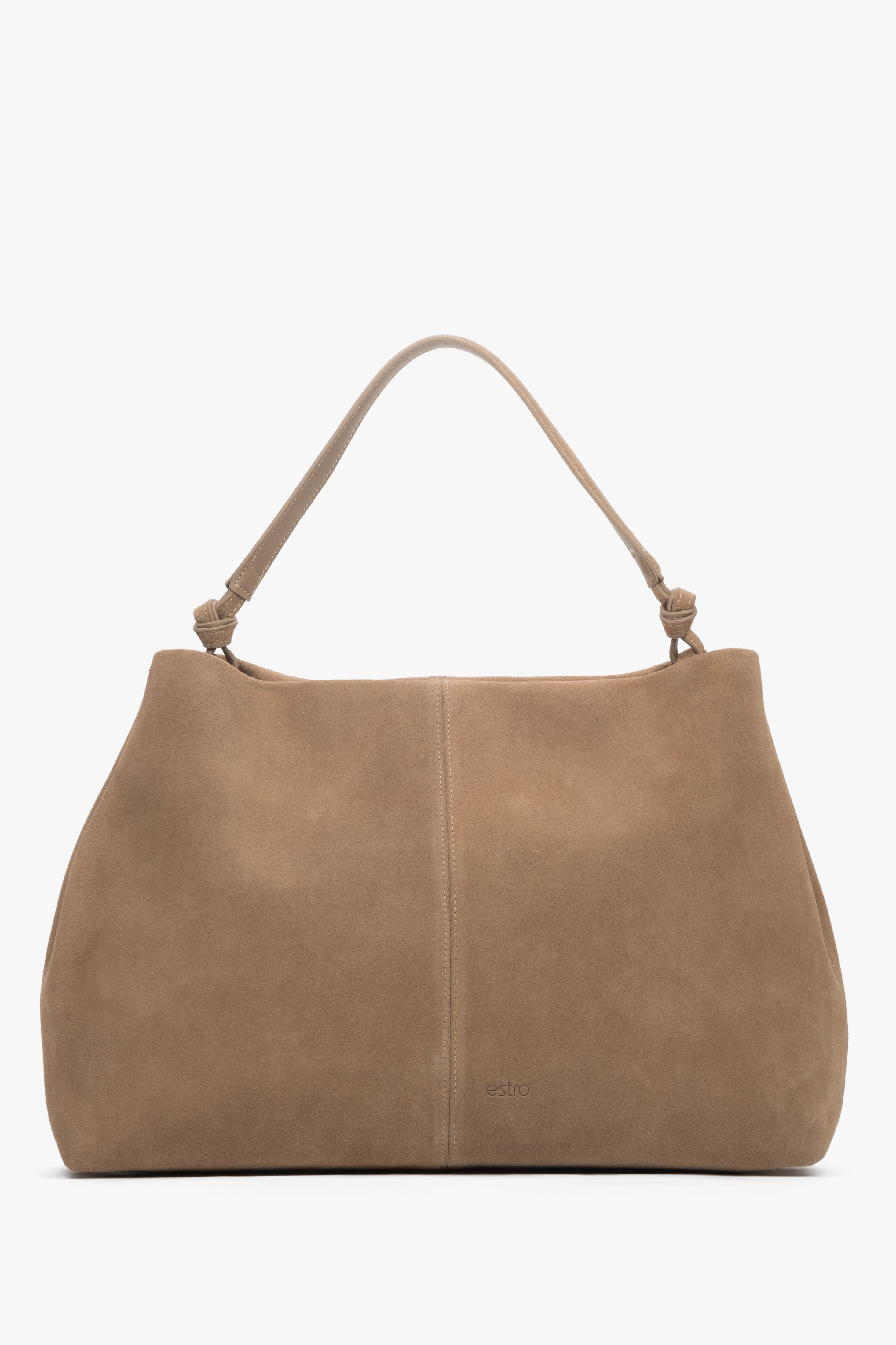 Women’s Beige Shopper Bag in Genuine Velour Estro ER00118912.