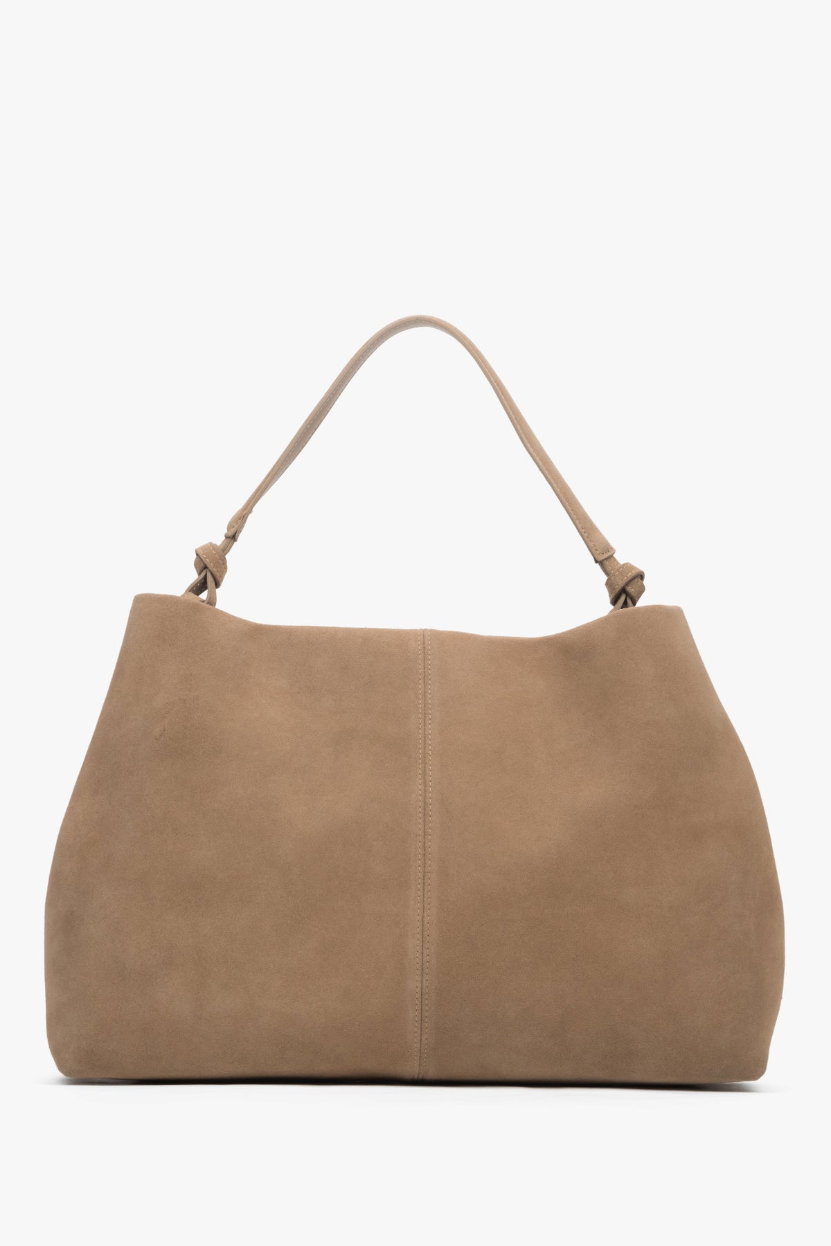 Spacious beige shopper bag with reinforced handles and one main compartment.