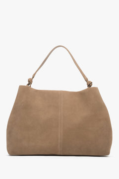 Spacious beige shopper bag with reinforced handles and one main compartment.