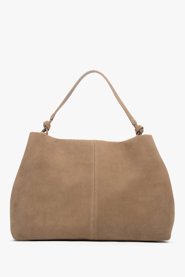 Spacious beige shopper bag with reinforced handles and one main compartment.