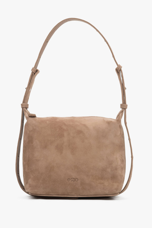 Women's Beige Shoulder Bag made of Soft Genuine Velour Estro ER00119747.