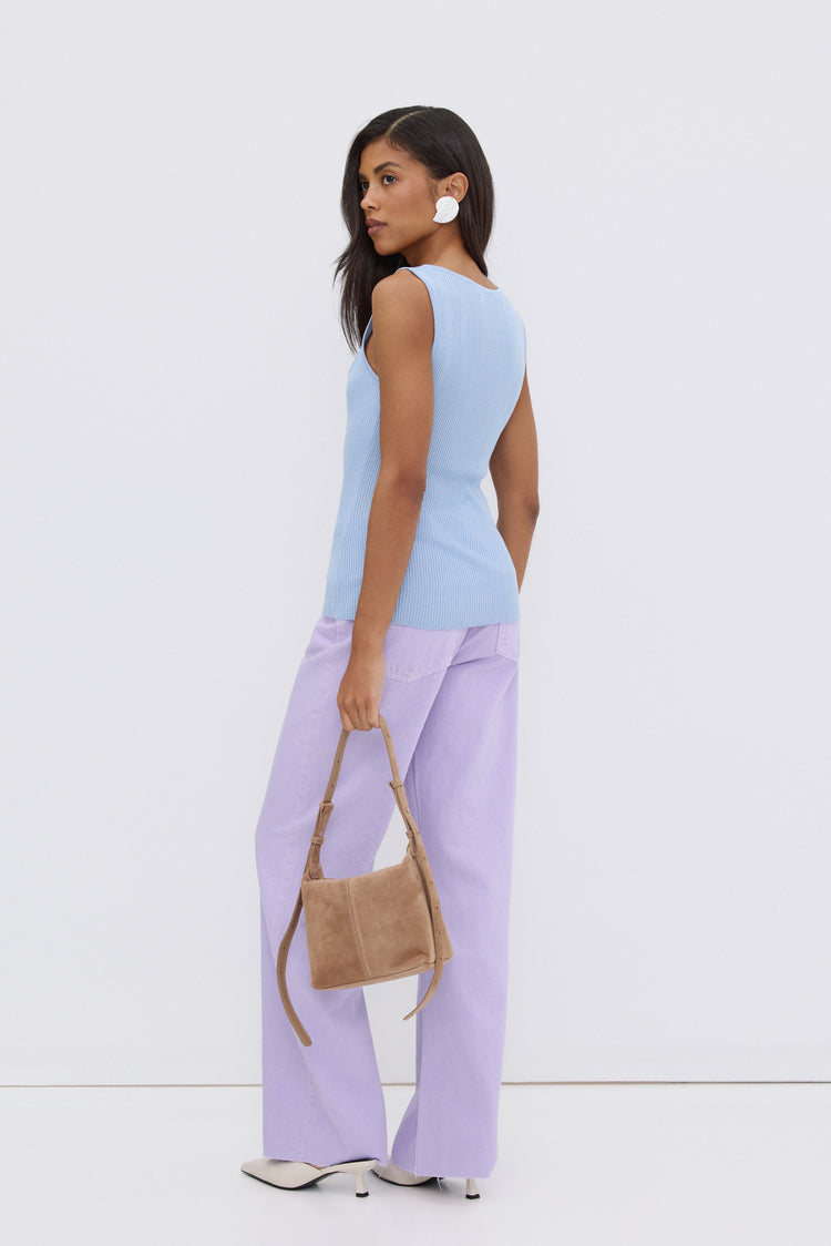 Women's Beige Shoulder Bag made of Soft Genuine Velour Estro.