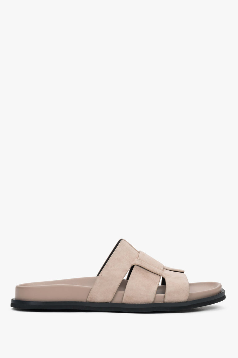 Women's Beige Slide Sandals in Genuine Velour Estro ER00119364.