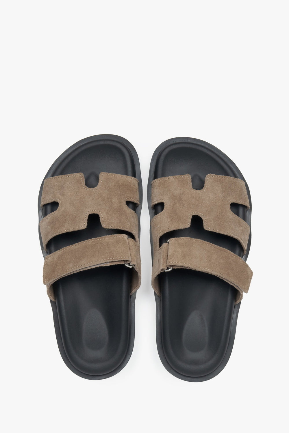 Women's Beige Slide Sandals with Adjustable Strap in Genuine Velour Estro ER00117632.