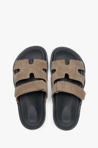 Women's Beige Slide Sandals with Adjustable Strap in Genuine Velour Estro ER00117632.