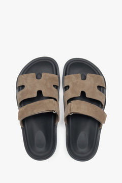 Women's Beige Slide Sandals with Adjustable Strap in Genuine Velour Estro ER00117632.