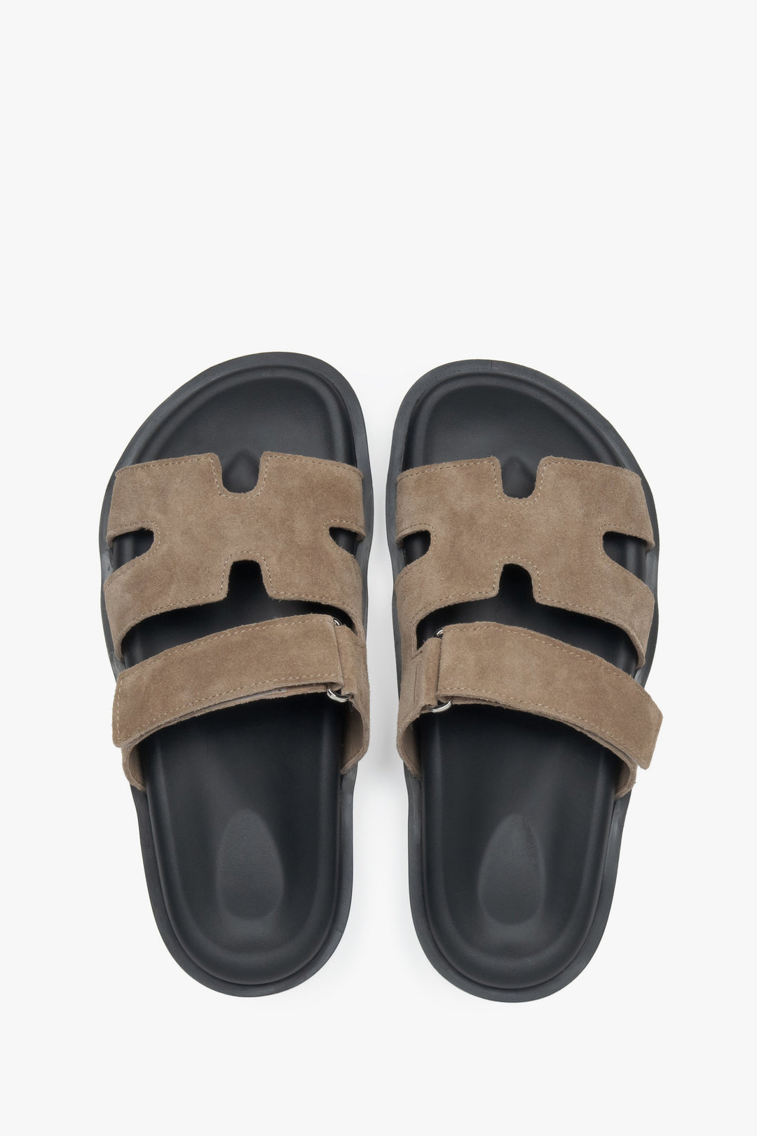 Women's Beige Slide Sandals with Adjustable Strap in Genuine Velour Estro ER00117632.